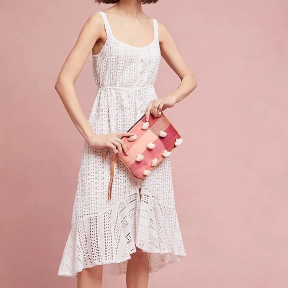 FARM Rio Dresses & Skirts - FARM Rio White Eyelet Midi Dress with Ruffle Hem